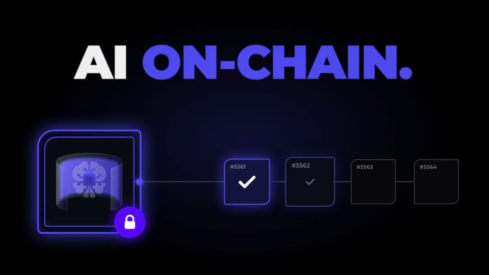Aizel film frame with AI on-chain lettering and a purple network graphic